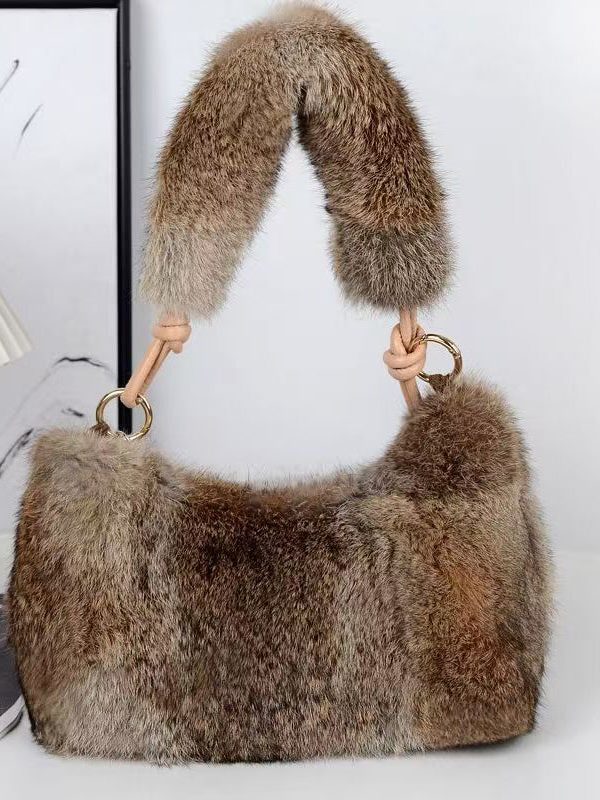 Boutique Brown Fuzzy Fur Fluffy Satchel Handbag