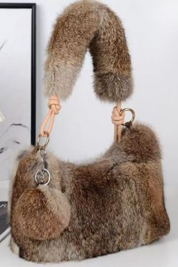 Boutique Brown Fuzzy Fur Fluffy Satchel Handbag