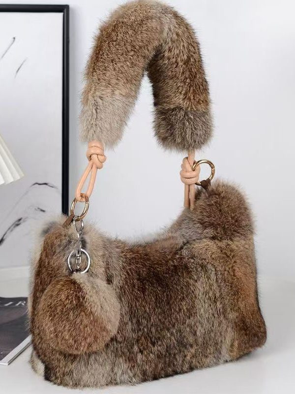 Boutique Brown Fuzzy Fur Fluffy Satchel Handbag