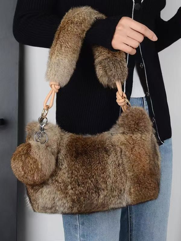 Boutique Brown Fuzzy Fur Fluffy Satchel Handbag