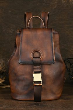 Boutique Brown Large Capacity Calf Leather Backpack Bag