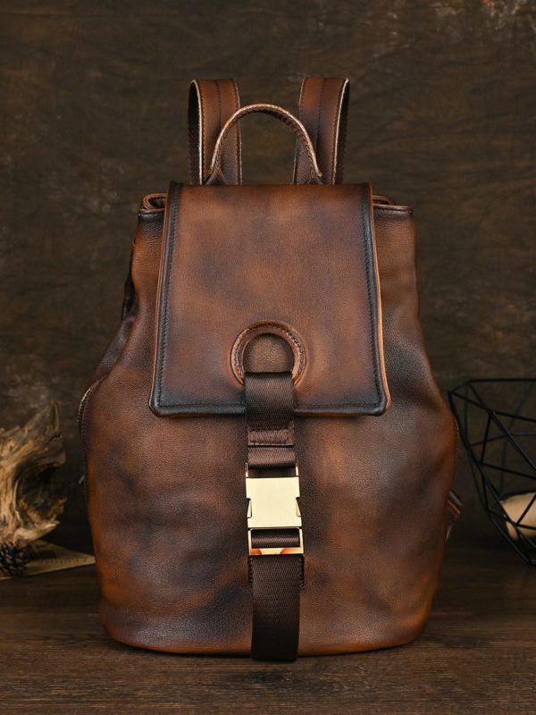Boutique Brown Large Capacity Calf Leather Backpack Bag