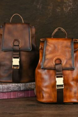 Boutique Brown Large Capacity Calf Leather Backpack Bag