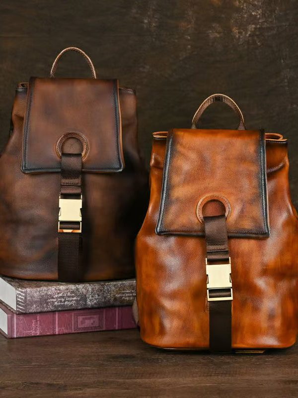 Boutique Brown Large Capacity Calf Leather Backpack Bag