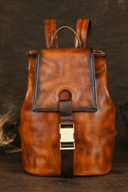 Boutique Brown Large Capacity Calf Leather Backpack Bag