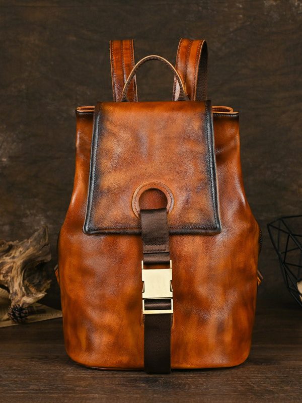 Boutique Brown Large Capacity Calf Leather Backpack Bag