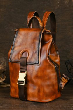 Boutique Brown Large Capacity Calf Leather Backpack Bag