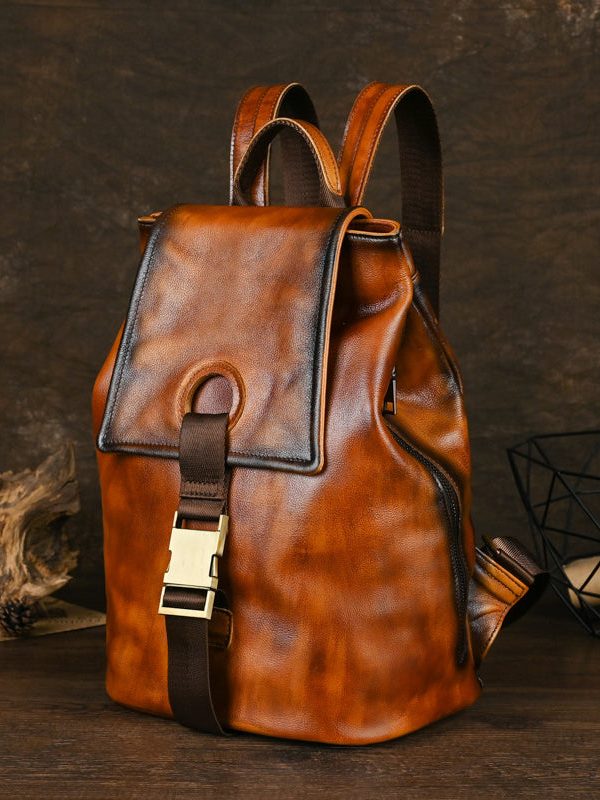Boutique Brown Large Capacity Calf Leather Backpack Bag