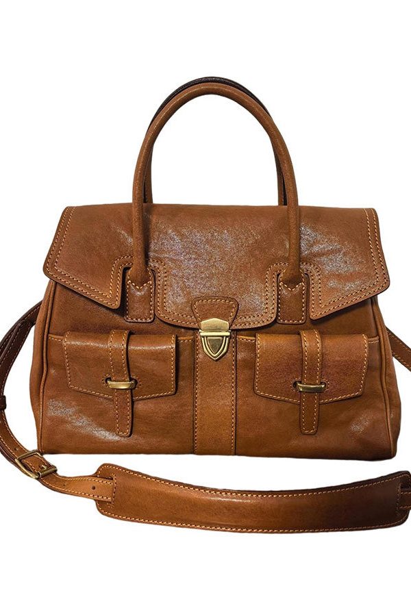 Boutique Brown Large Capacity Calf Leather Message Bag