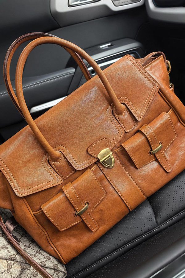 Boutique Brown Large Capacity Calf Leather Message Bag