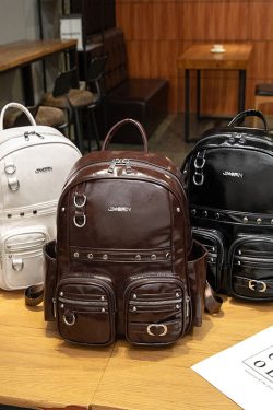 Boutique Brown Large Capacity Faux Leather Backpack Bag