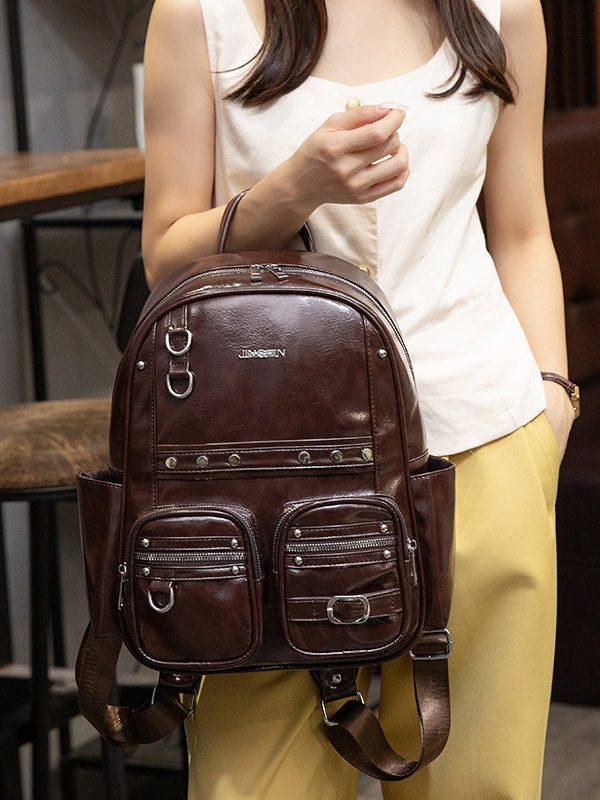 Boutique Brown Large Capacity Faux Leather Backpack Bag
