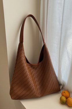 Boutique Brown Large Capacity Faux Leather Shoulder Bag