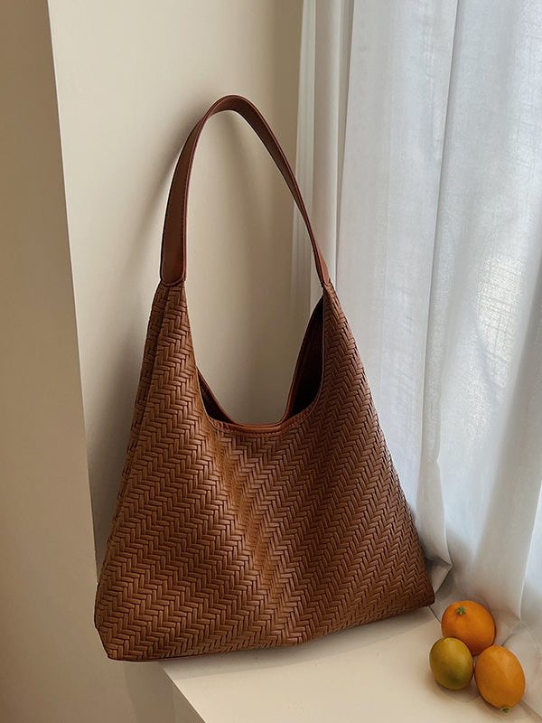 Boutique Brown Large Capacity Faux Leather Shoulder Bag