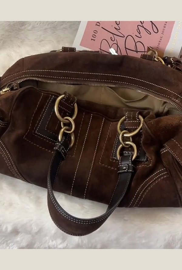 Boutique Brown Patchwork Suede Hobo Bag