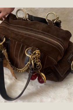 Boutique Brown Patchwork Suede Hobo Bag