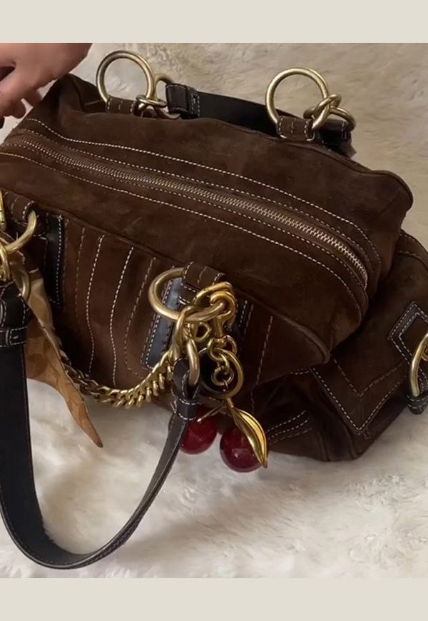 Boutique Brown Patchwork Suede Hobo Bag