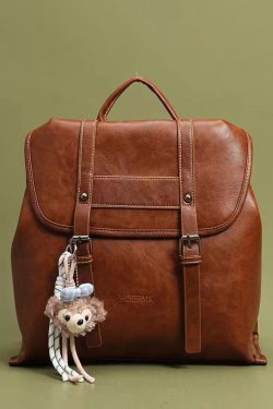 Boutique Brown Solid Durable Large Capacity Faux Leather Backpack Bag