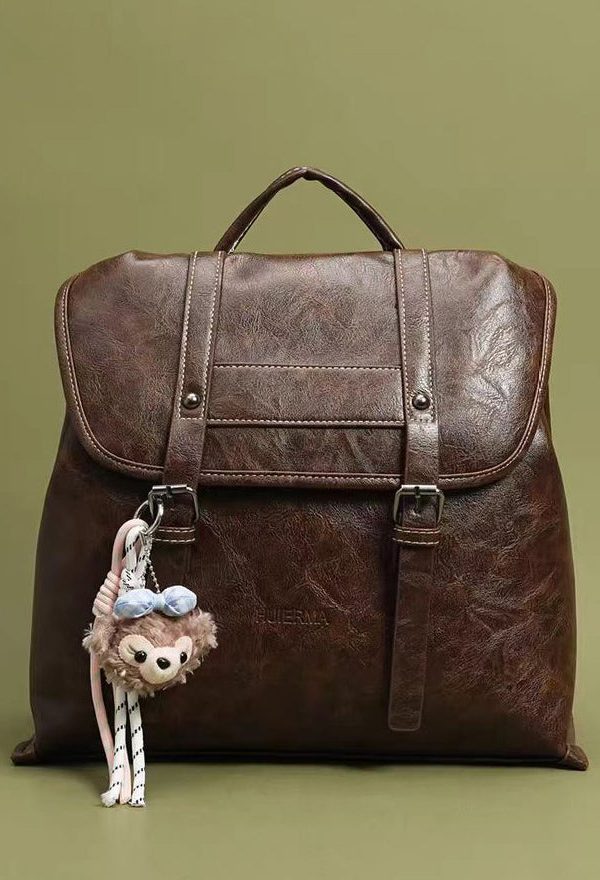 Boutique Brown Solid Durable Large Capacity Faux Leather Backpack Bag