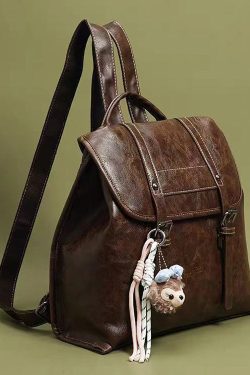 Boutique Brown Solid Durable Large Capacity Faux Leather Backpack Bag