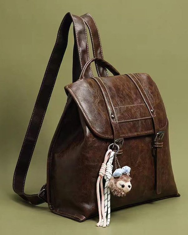 Boutique Brown Solid Durable Large Capacity Faux Leather Backpack Bag