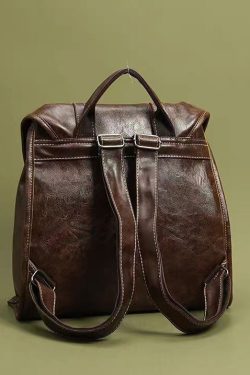 Boutique Brown Solid Durable Large Capacity Faux Leather Backpack Bag