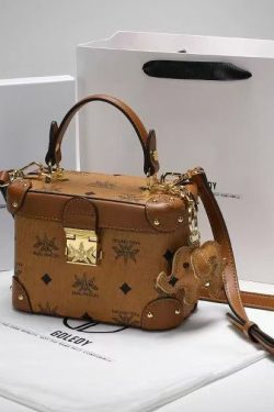 Boutique Brown White Solid Durable Calf Leather Mini Bag