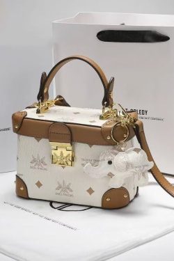 Boutique Brown White Solid Durable Calf Leather Mini Bag