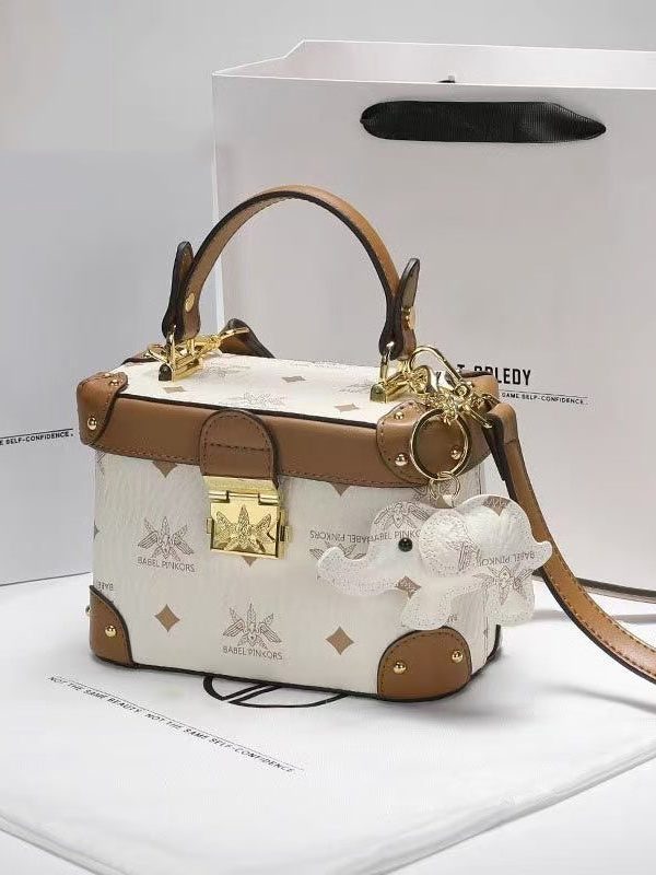 Boutique Brown White Solid Durable Calf Leather Mini Bag