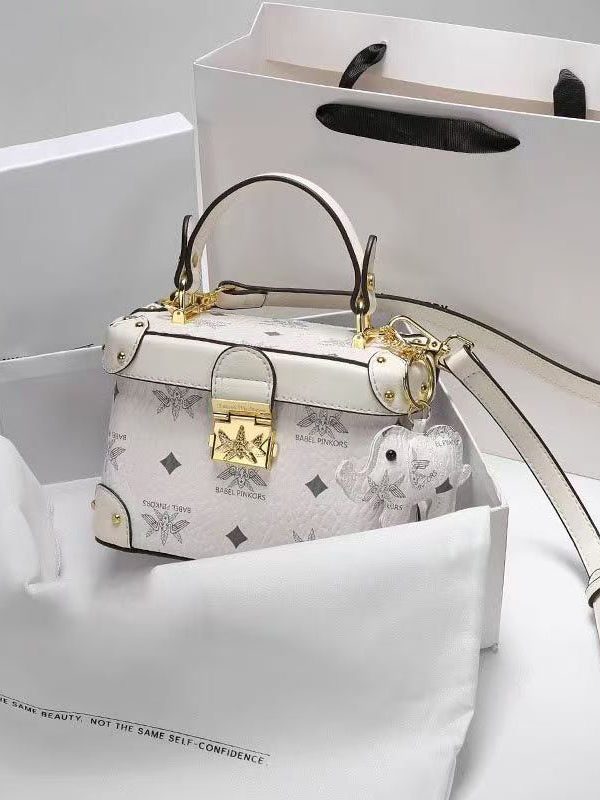 Boutique Brown White Solid Durable Calf Leather Mini Bag