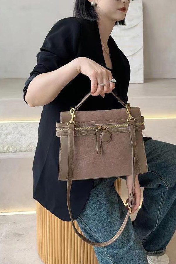 Boutique Brown Zippered Faux Leather Messenger Bag