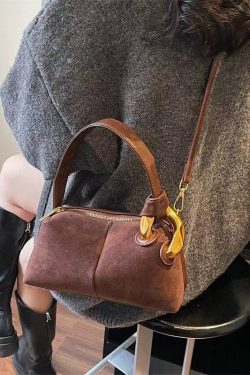 Boutique Camel Solid Durable Patchwork Fine Suede Tote Handbag