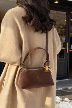 Boutique Camel Solid Durable Patchwork Fine Suede Tote Handbag