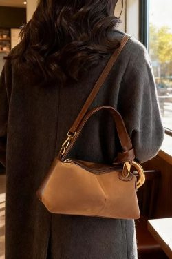 Boutique Camel Solid Durable Patchwork Fine Suede Tote Handbag