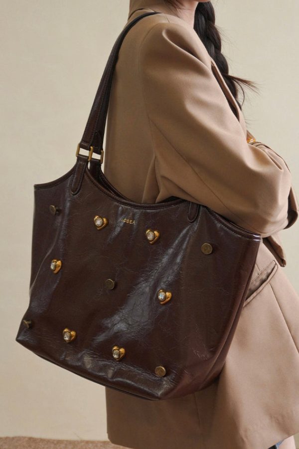 Boutique Chocolate Zircon Large Capacity Faux Leather Satchel Handbag