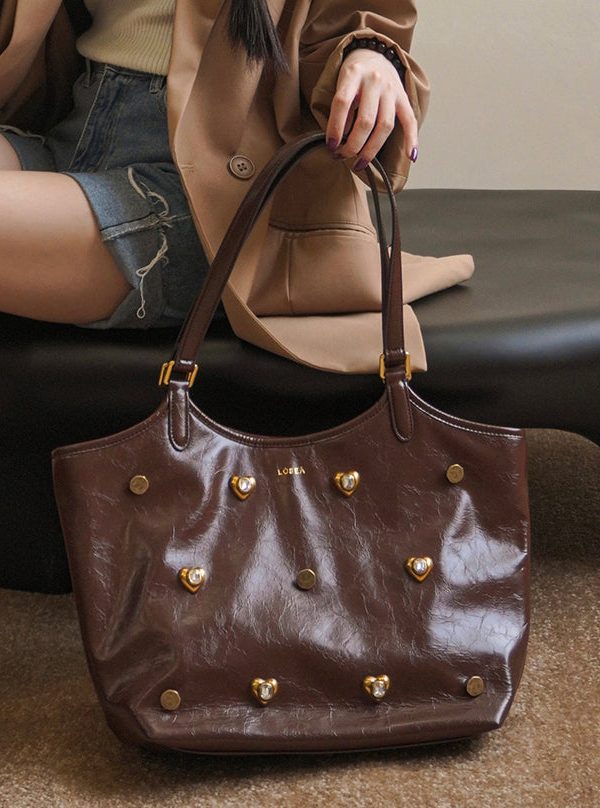Boutique Chocolate Zircon Large Capacity Faux Leather Satchel Handbag