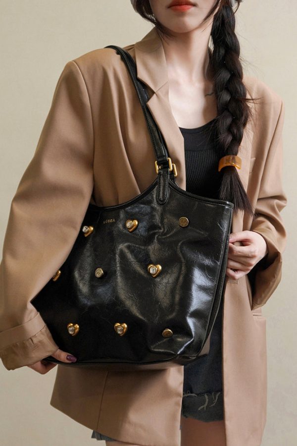 Boutique Chocolate Zircon Large Capacity Faux Leather Satchel Handbag