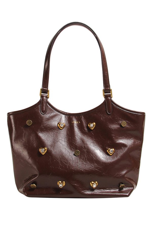 Boutique Chocolate Zircon Large Capacity Faux Leather Satchel Handbag