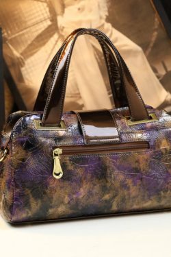 Boutique Coffee Purple Embossed Durable Calf Leather Tote Handbag