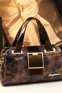 Boutique Coffee Purple Embossed Durable Calf Leather Tote Handbag