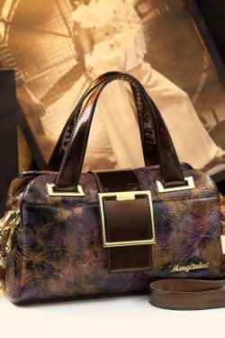 Boutique Coffee Purple Embossed Durable Calf Leather Tote Handbag