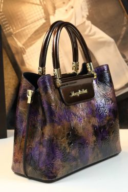 Boutique Gradient Purple Embossed Durable Faux Leather Tote Handbag