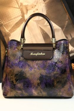 Boutique Gradient Purple Embossed Durable Faux Leather Tote Handbag