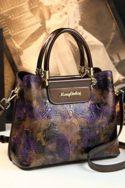 Boutique Gradient Purple Embossed Durable Faux Leather Tote Handbag