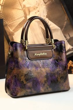 Boutique Gradient Purple Embossed Durable Faux Leather Tote Handbag