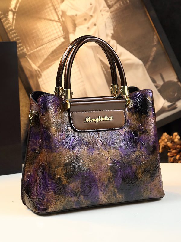 Boutique Gradient Purple Embossed Durable Faux Leather Tote Handbag