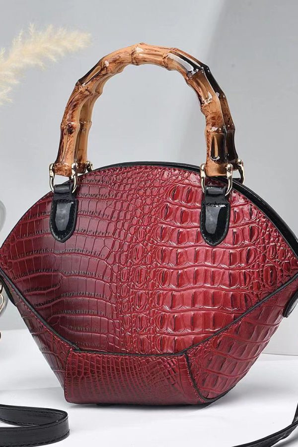 Boutique Green Embossed Splicing Faux Leather Tote Handbag