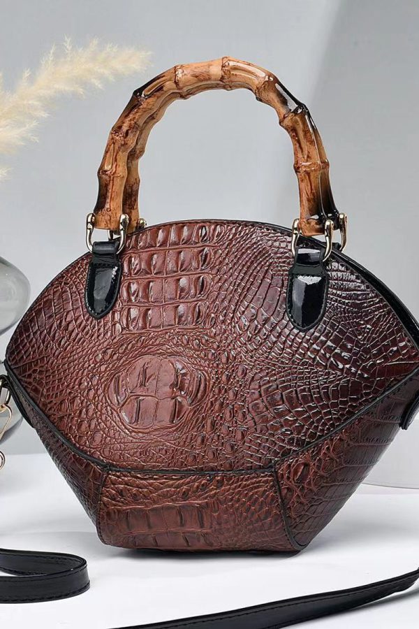 Boutique Green Embossed Splicing Faux Leather Tote Handbag