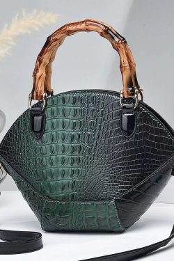 Boutique Green Embossed Splicing Faux Leather Tote Handbag