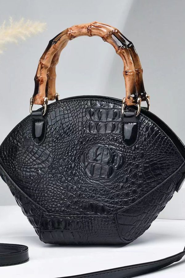 Boutique Green Embossed Splicing Faux Leather Tote Handbag